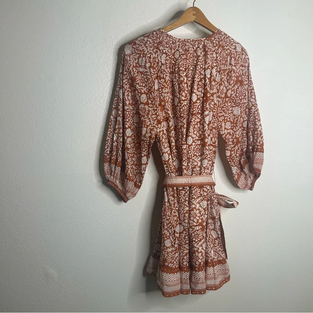 Cleobella Organic Cotton Belted Puff Sleeve Mini Dress Orange Floral Vivian S